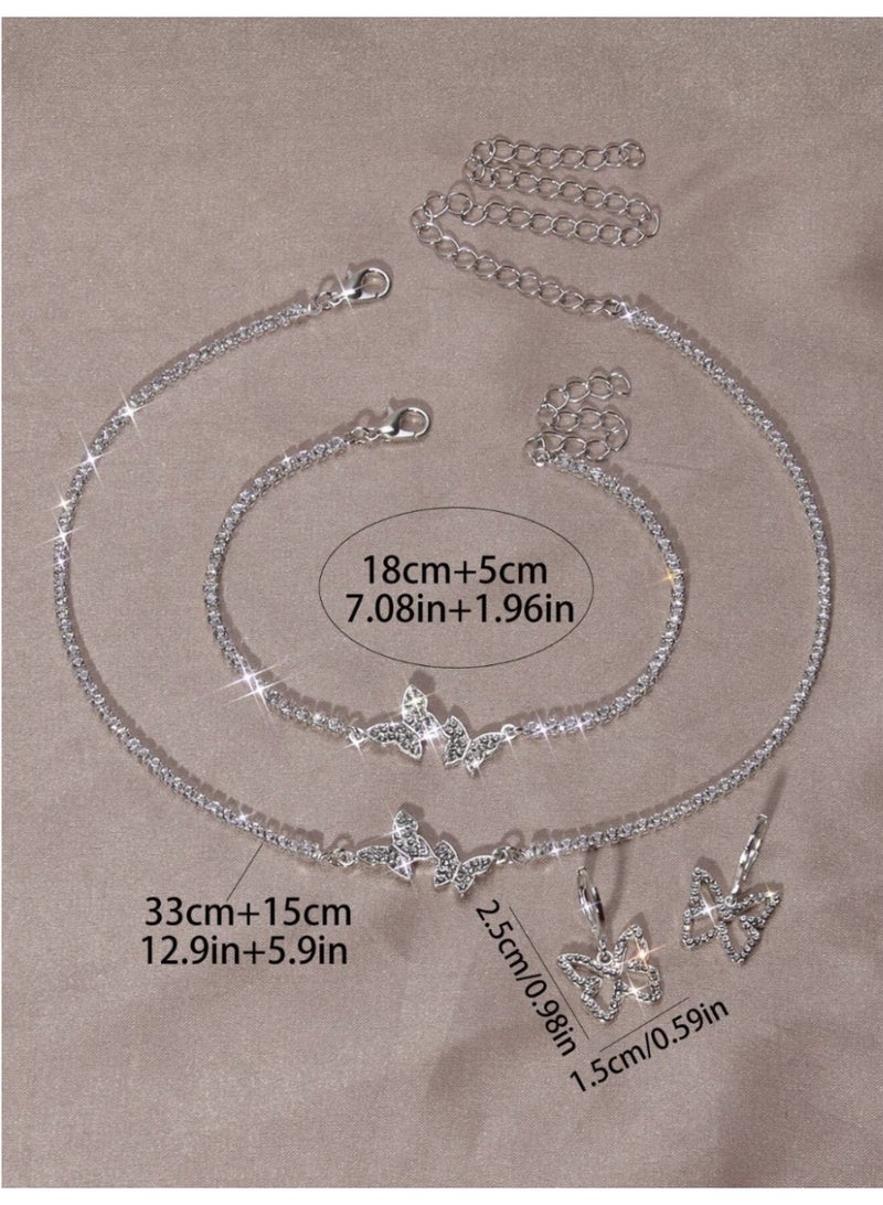 ڤيا مجموعة إكسسورات  فاخرة مكونة من أربع قطع (عقد + أقراط + سوار + قلادة) بتصميم فراشة مرصعة بالراين  الفاخر - Image 2